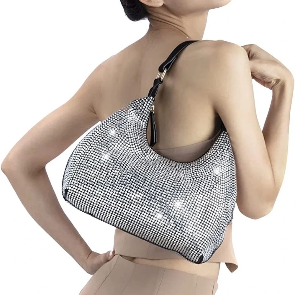 Silver Crystal-Embellished Shoulder Bag